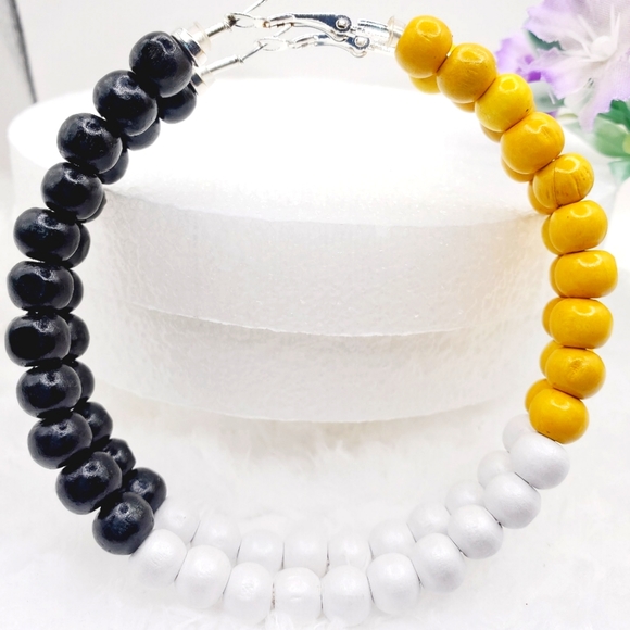 Rasta hoop earrings, African Earrings with wooden beads, Large hoop earrings 3.5 - Picture 8 of 10